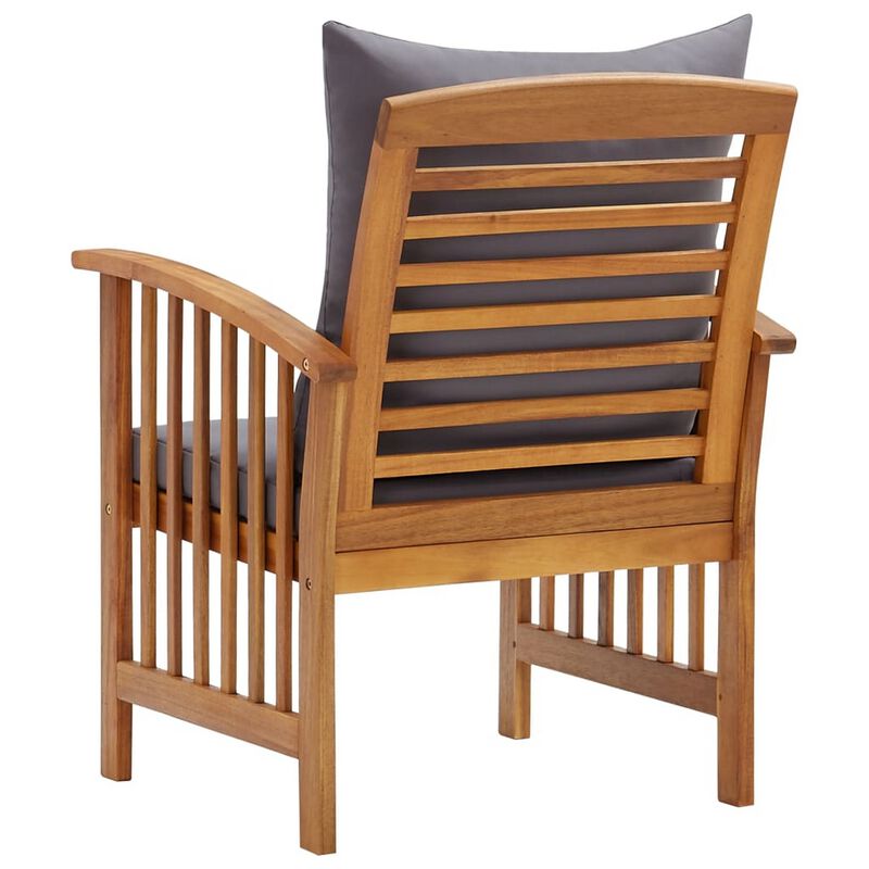 Mia Outdoor Patio Chair Set of 2, Gray Cushions, Slatted Acacia Wood - Benzara