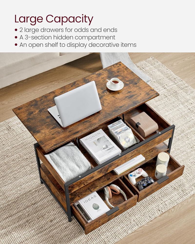 Lift Top Coffee Table with Storage Drawers for Functional and Modern Living Room
