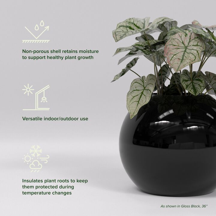 Greenline Fiberglass Nala Large Indoor/Outdoor Globe Planter - 36 in x 36 in x 31 in - Matte Black