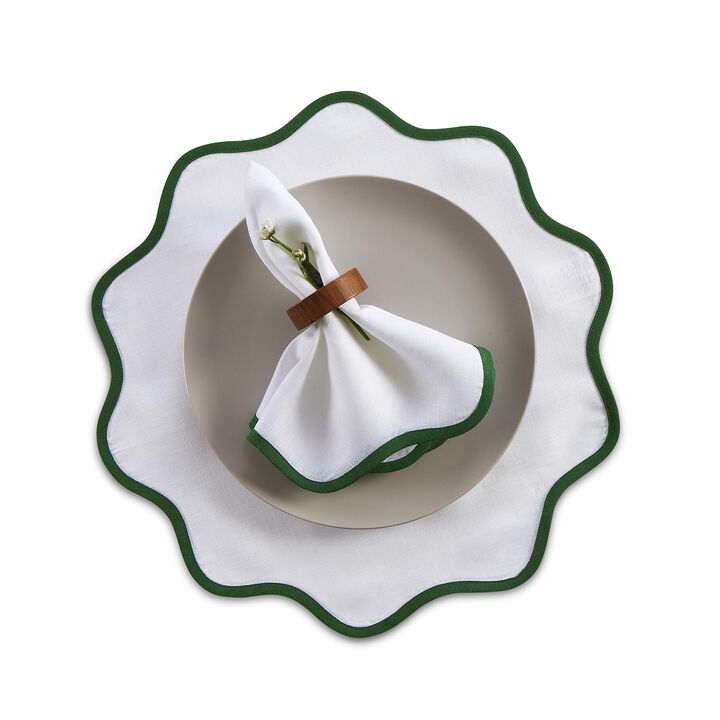 Solino Home 100% Pure Linen Cloth Napkins  20 Inch Round Set of 4 | Giselle Scallop Edge Dinner Napkins