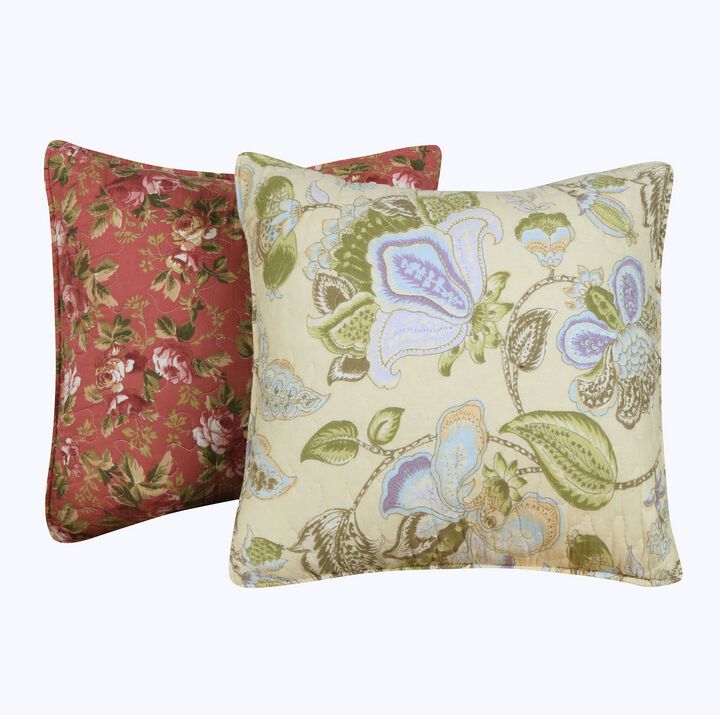 Eiger Fabric Decorative Pillow with Floral Prints, Set of 2, Multicolor-Benzara