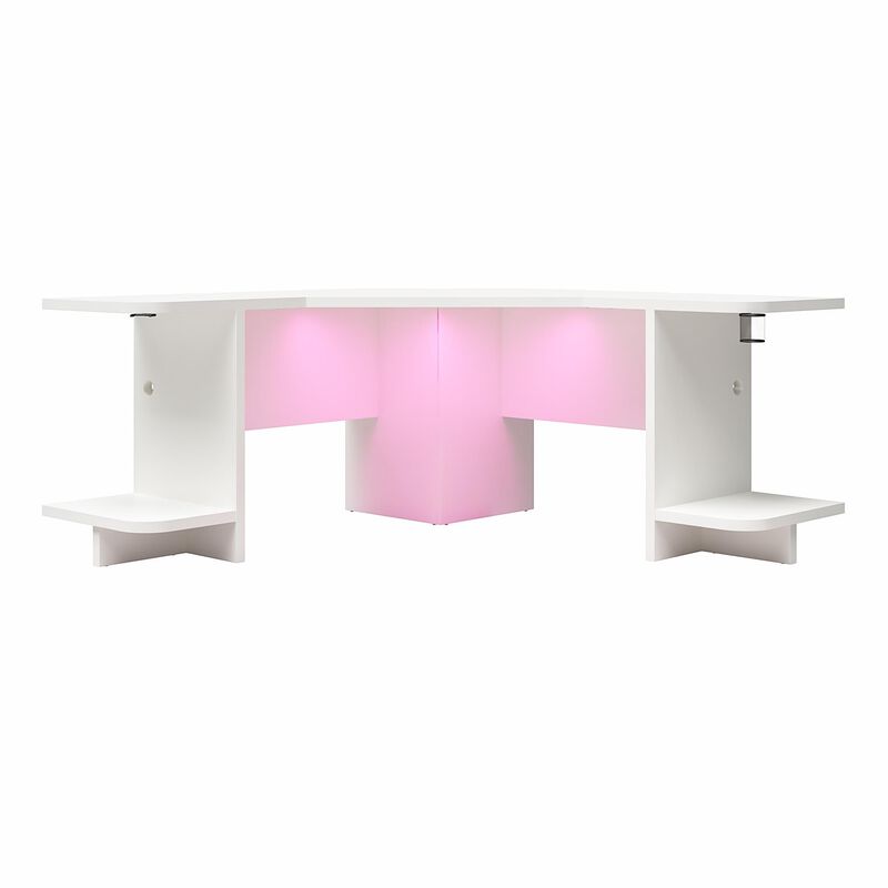 Mod Corner Gaming Desk with LED Light Kit, White