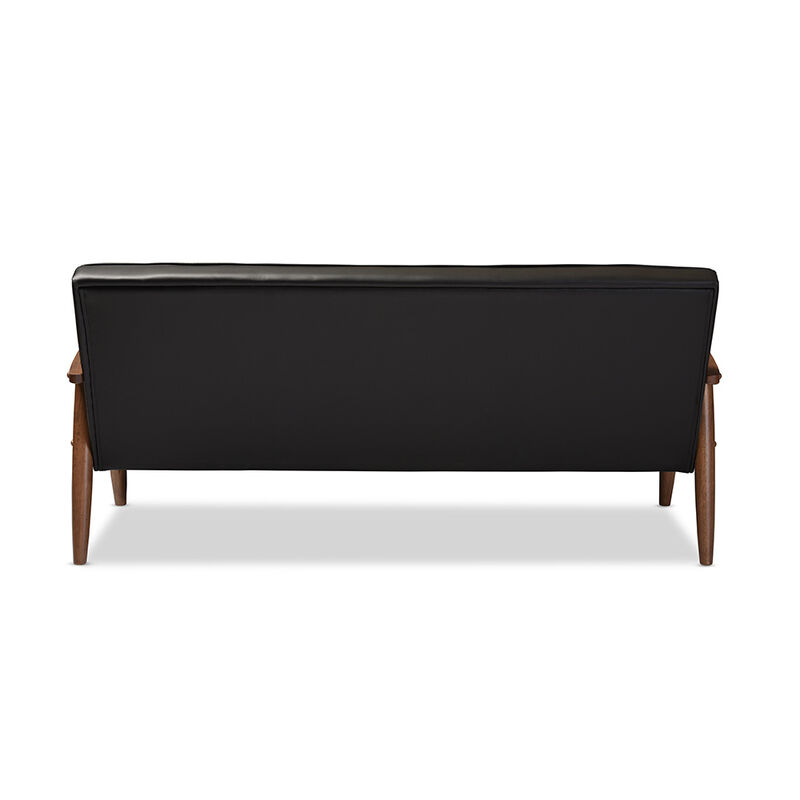 Baxton Studio Sorrento Mid Century Tan Faux Leather Upholstered Wood Sofa