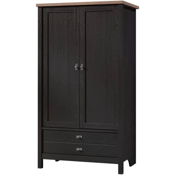 Hivvago FarmHouse Black Oak Drawer and Garment Rod Wardrobe Armoire