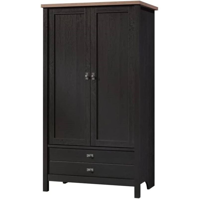 Hivvago FarmHouse Black Oak Drawer and Garment Rod Wardrobe Armoire
