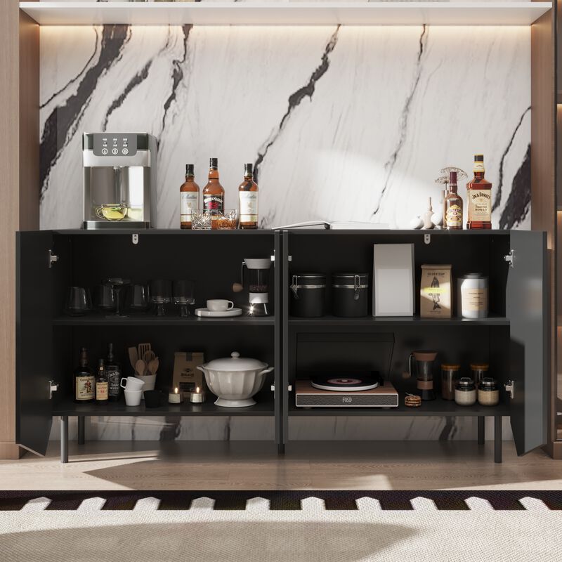 FUFU&GAGA Modern Black Sideboard with 4 Cabinet Doors, 2 Adjustable Shelves, and Tapered Legs (63" W x 31.5" H x 15.8" D), Black