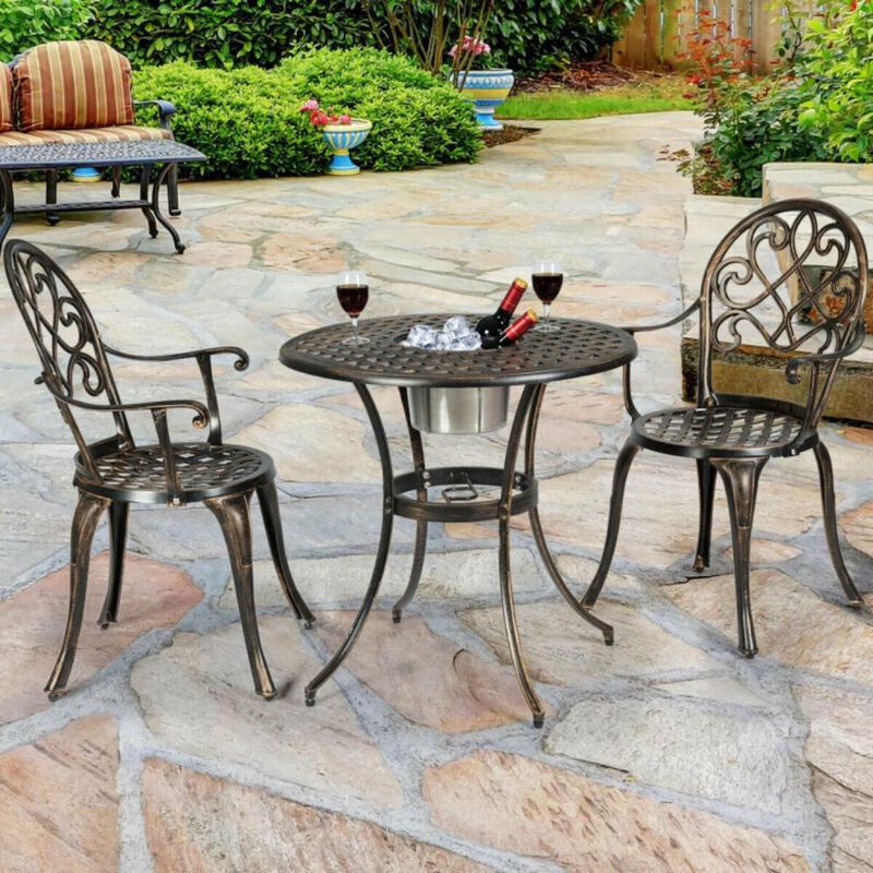 Hivvago 3 Pieces Outdoor Set Patio Bistro with Attached Removable Ice Bucket