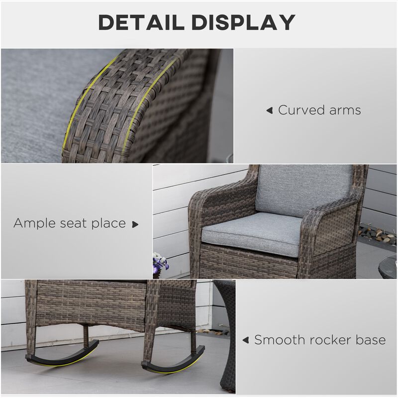 Mixed Grey Patio Rocker: Wicker Swing Chair with Soft Cushions
