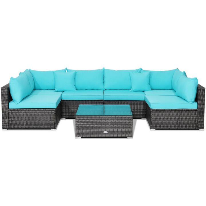 Hivvago 7 Pieces Patio Rattan Furniture Set with Sectional Sofa Cushioned