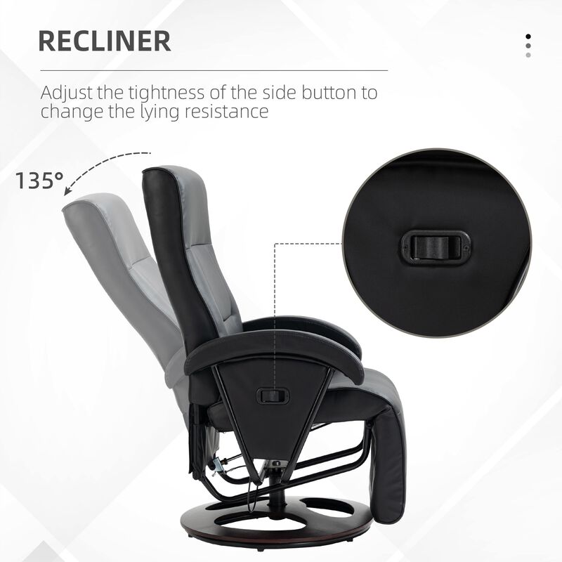 Black Swivel Recliner: 135° Adjustable, Wood Base