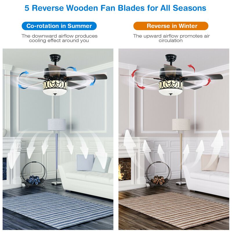 Ceiling Fan with Light Reversible Blade and Adjustable Speed