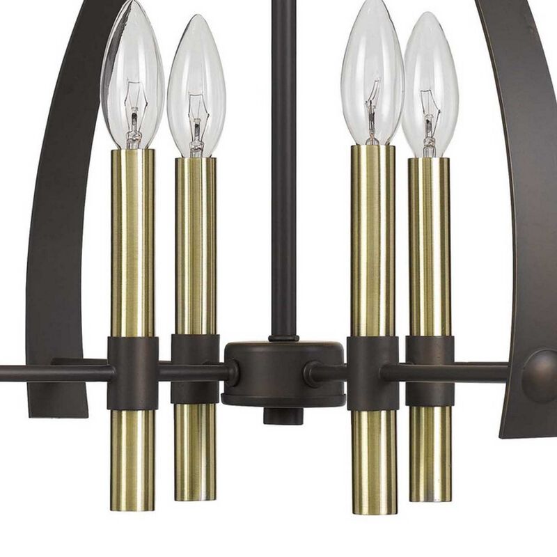 Metal Chandelier with 4 Candelabra Holders, Black and Gold-Benzara