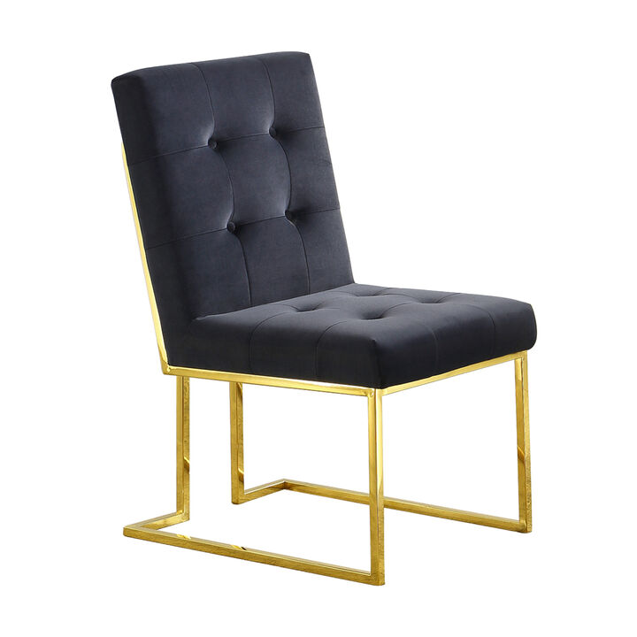 Modern Velvet Dining Chair Set Of 2, Tufted Design And Gold Finish Stainless Base