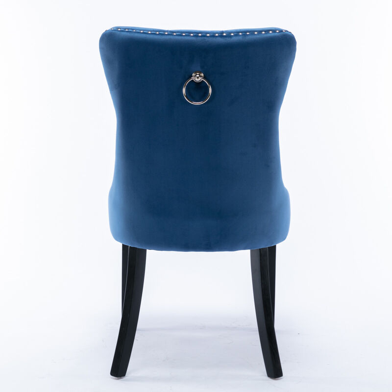 Contemporary Velvet Dining Chairs, Blue, 2-PCS Set