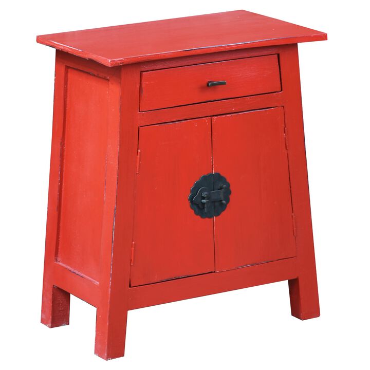 Sunset Trading Cottage Solid Wood Zen End Table | Distressed Red Nightstand | Fully Assembled Accent Cabinet