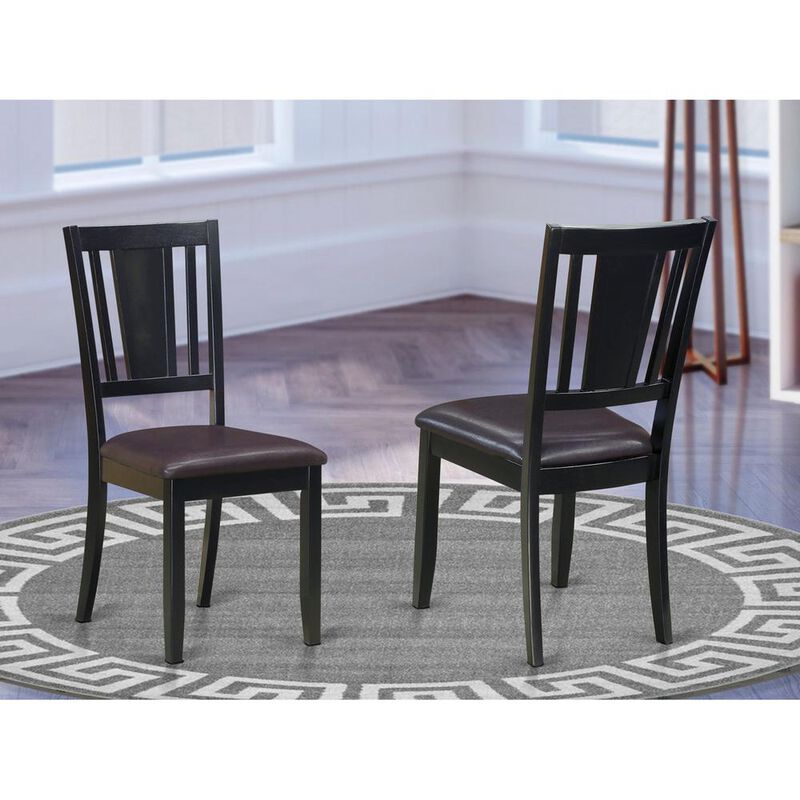 East West Furniture Dudley  Dining  Chair  with  Faux  Leather  upholstered  Seat  in  Black  Finish,  Set  of  2