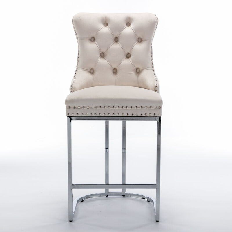 2-Pack Modern Velvet Bar Stools with Metal Legs