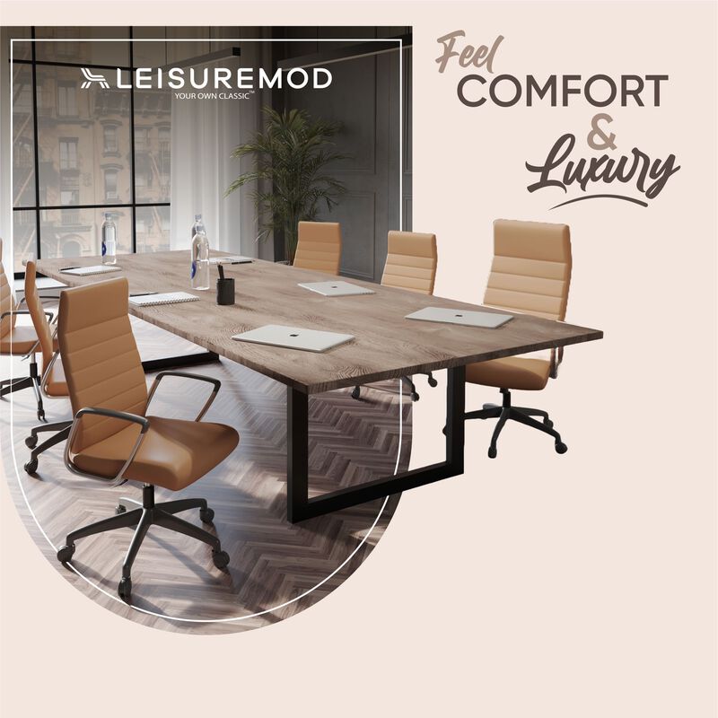 LeisureMod Hilton Modern High Back Leather Conference Office Chair with Adjustable Height & Swivel – Ergonomic and Stylish Office Seating