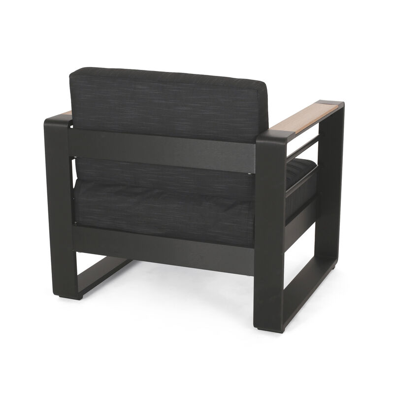 Outdoor Accent Club Chair Set of 2, Slatted Open Back, Aluminum, Dark Gray