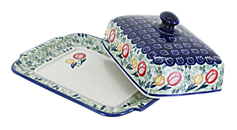 Blue Rose Polish Pottery Blue Butterfly Large Butter Dish