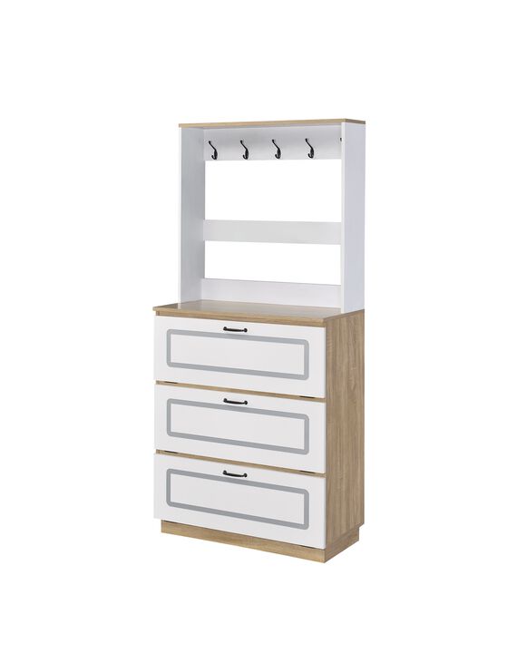 ACME Hewett Shoe Cabinet, Light Oak & White Finish