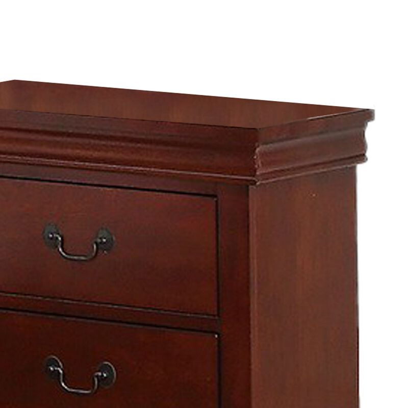 2 Drawer Wooden Nightstand with Panel Bracket Feet, Cherry Brown-Benzara