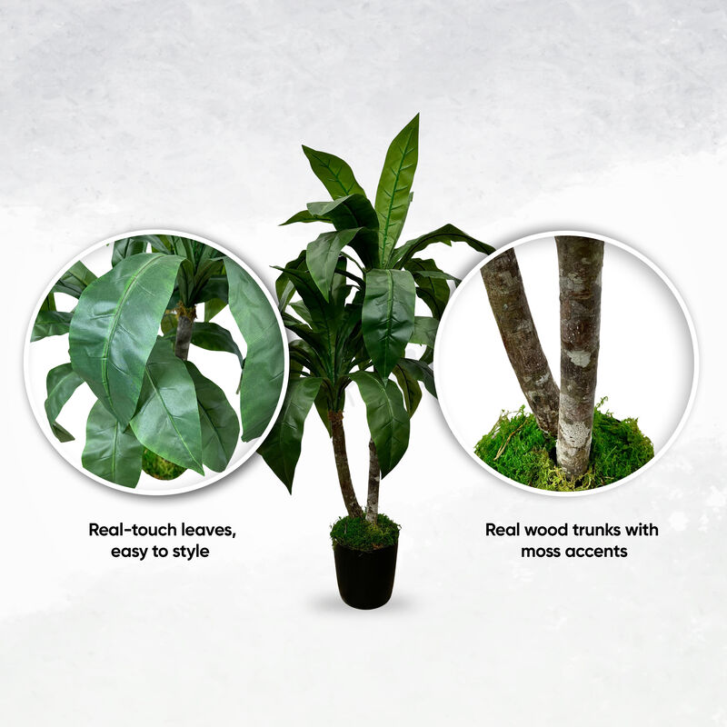 Handmade 3' Artificial Tropical Cradle Tree In Home Basics Plastic Pot Made with Real Wood and Moss Accents