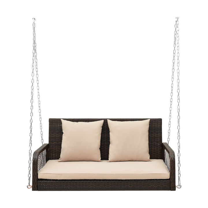 2-Person Outdoor Wicker Porch Swing with Seat and Back Cushions