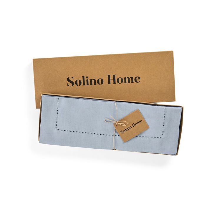 Solino Home 100% Pure Linen Placemats Set of 4 - 14 x 19 Inch | Classic Hemstitch