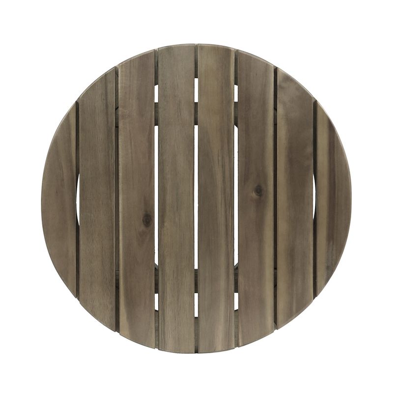 Outdoor Side End Table, Slatted, Tapered Legs 16 Inch Gray Acacia Wood - Benzara