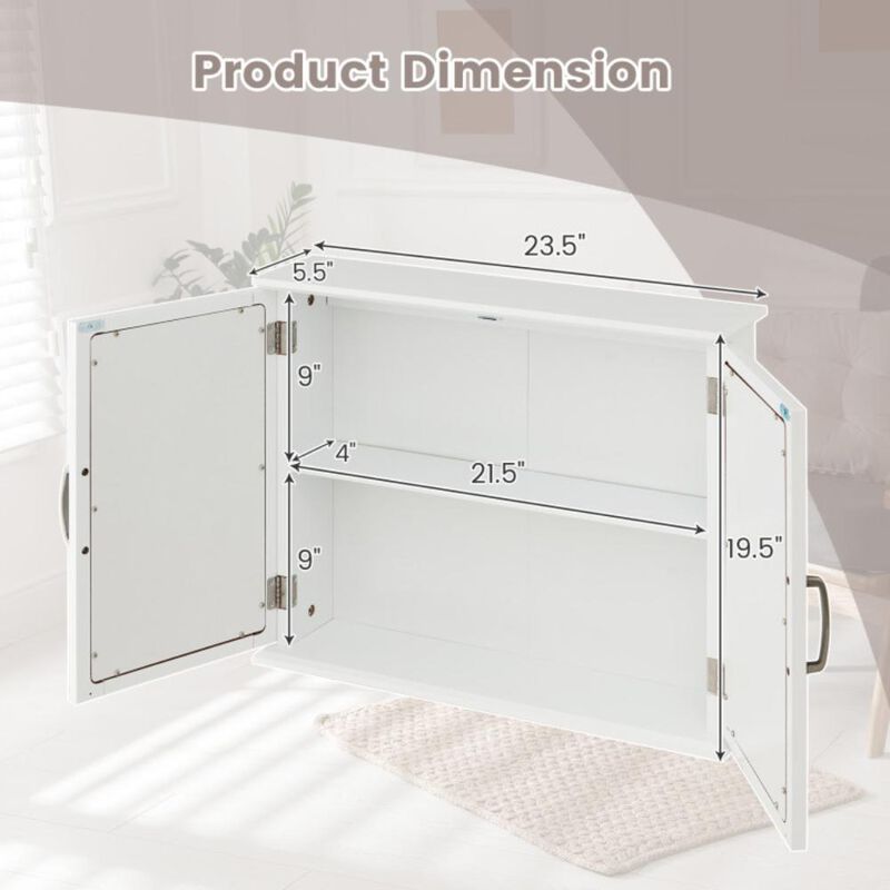 Hivvago 2-Tier Wall-Mounted Mirror Storage Cabinet with Handles for Bathroom