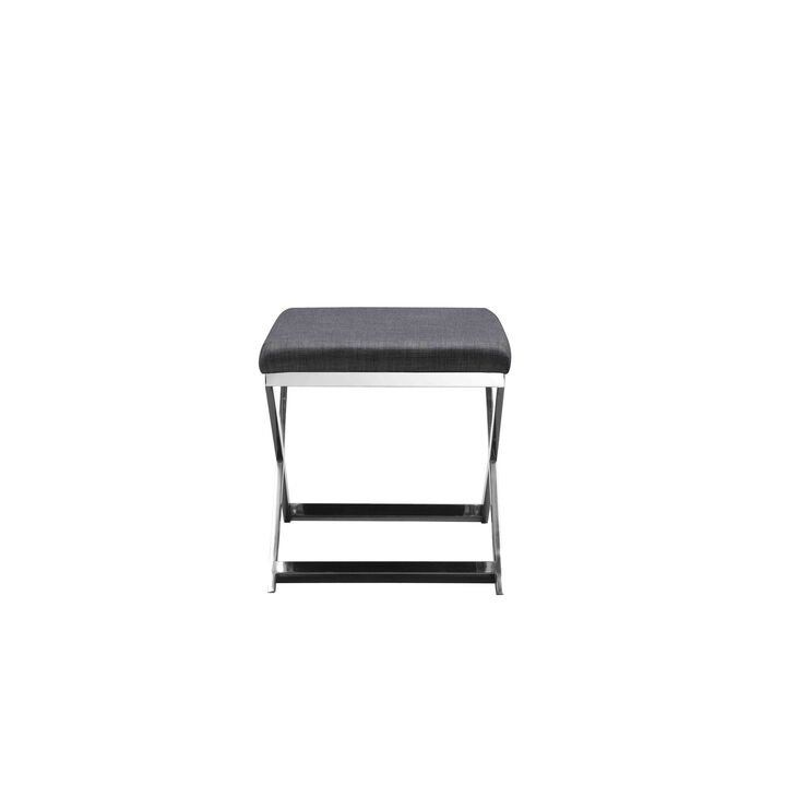 Sovi 20 Inch Accent Stool Ottoman, X Shape Steel Legs, Charcoal Gray - Benzara