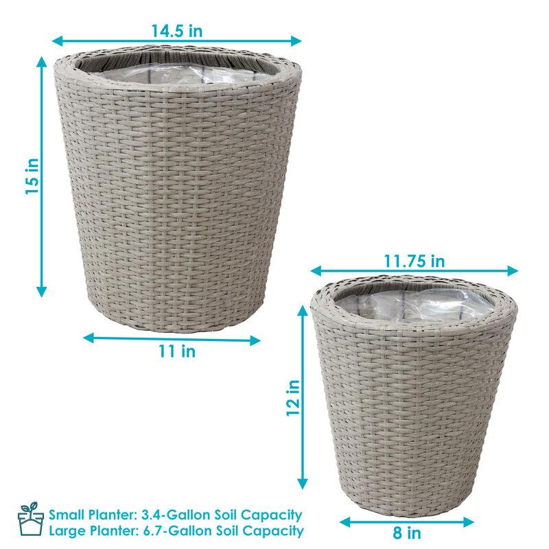 Sunnydaze 2-Piece Polyrattan Planters with Plastic Liner
