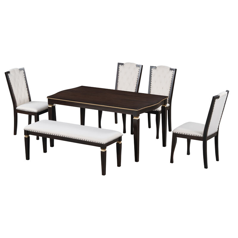 Merax 6-Piece Dining Table Chairs Bench Set