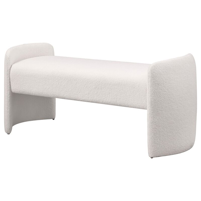 Perie Accent Bench, Modern Ivory Boucle, Soft Foam Cushions, 55 Inch - Benzara