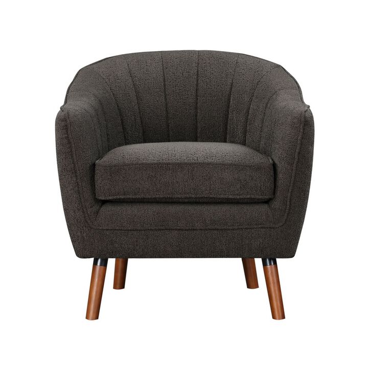 Tia 31 Inch Plush Accent Chair Armchair, Gray Polyester, Brown Solid Wood - Benzara