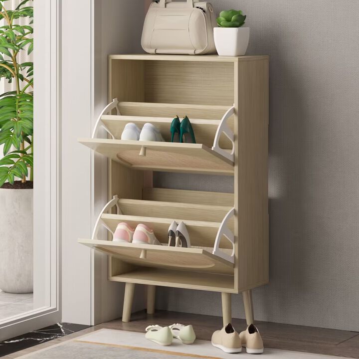 Shoe Storage Cabinet with 2 Rattan Drawers, Space-Saving Shoe Rack