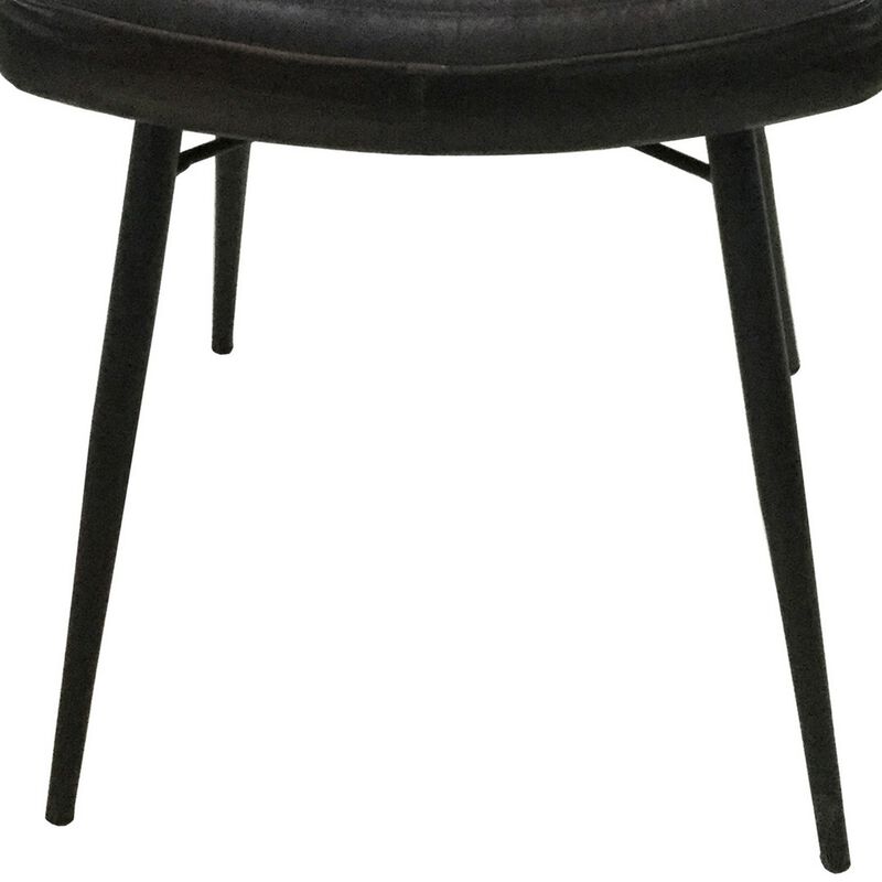 Mia 18 Inch Side Chair, Set of 2, Dyed Espresso Leather, Vertical Tufting - Benzara