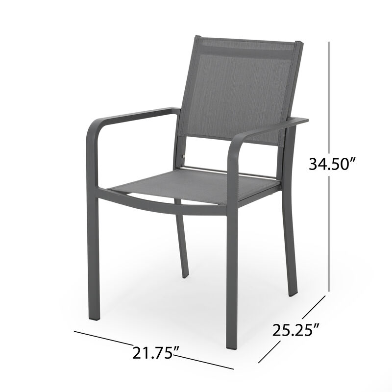 Arini Outdoor Dining Chair Set of 2, Dark Gray Metal Frame, Mesh Seat - Benzara