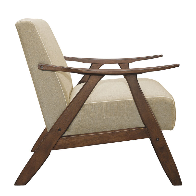 Modern Home Furniture Fabric Upholstered 1pc Accent Chair Cushion Back and Seat Walnut Finish Solid Rubber Wood Furniture