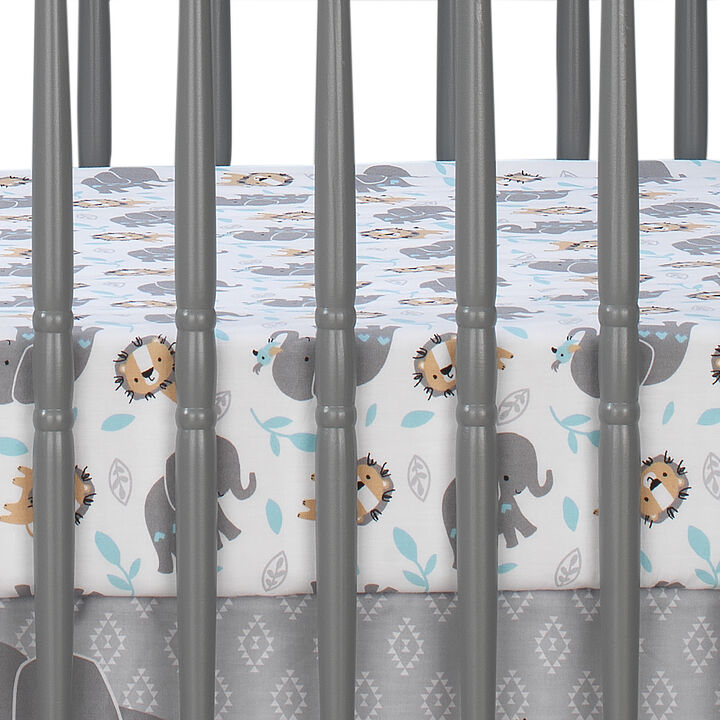 Bedtime Originals Jungle Fun Fitted Crib Sheet - Blue, Gray, White, Animals