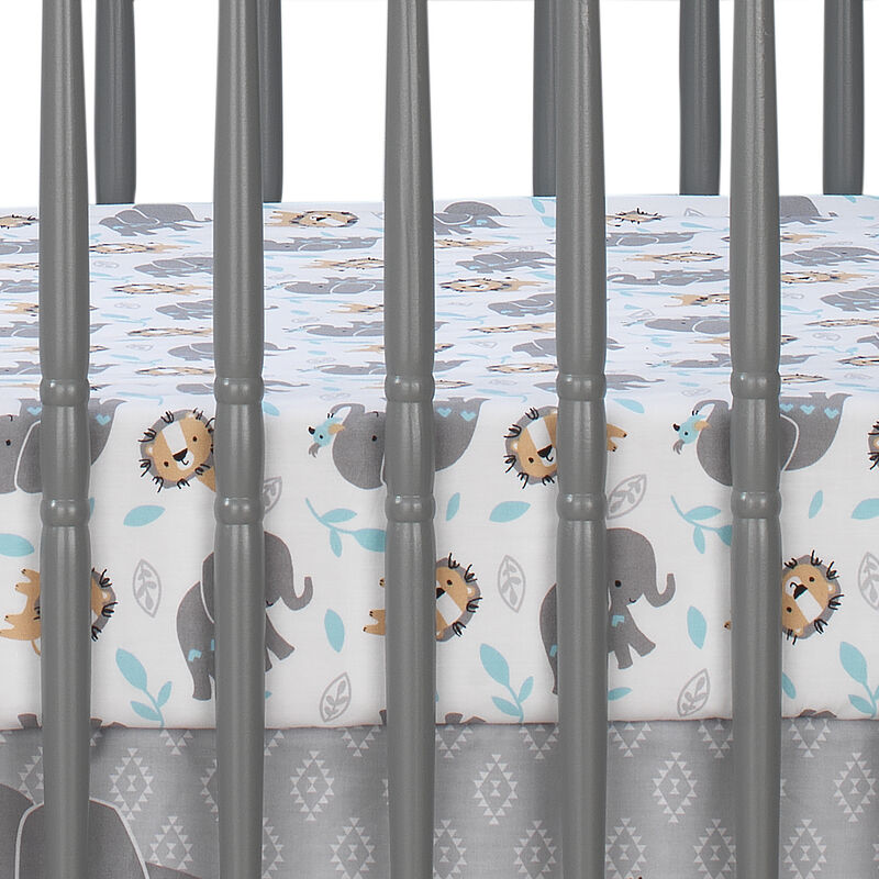 Bedtime Originals Jungle Fun Fitted Crib Sheet - Blue, Gray, White, Animals