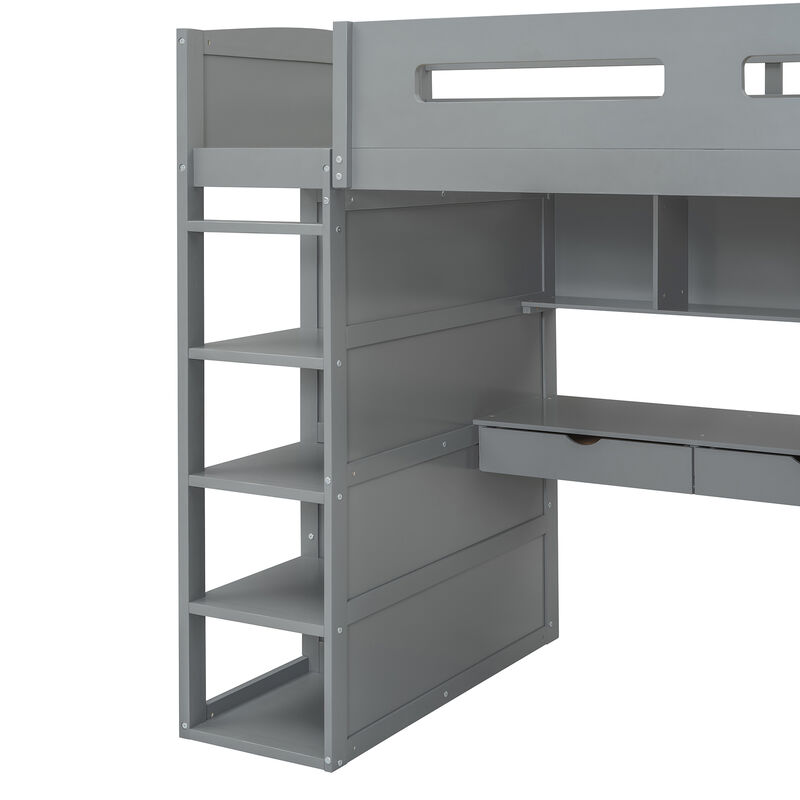 Merax Classical Loft Bed with Desk and Wardrobes