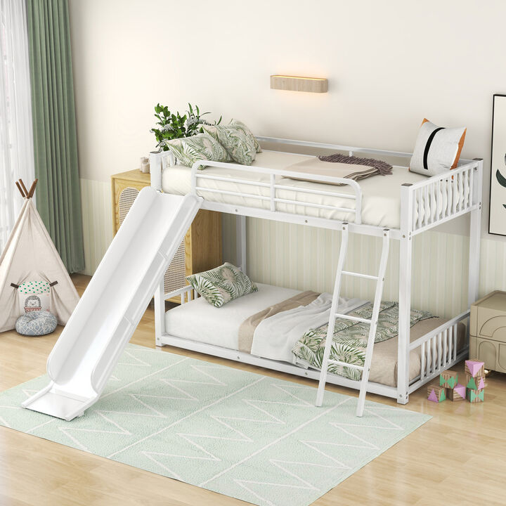 Metal Bunk Bed With Slide, Twin Over Twin