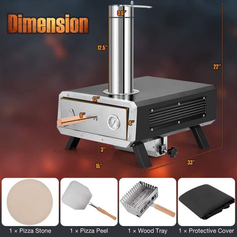 Outdoor Pizza Oven, Portable Wood Pellet Pizza Stove with 12-Inch Round Rotatable Pizza Stone