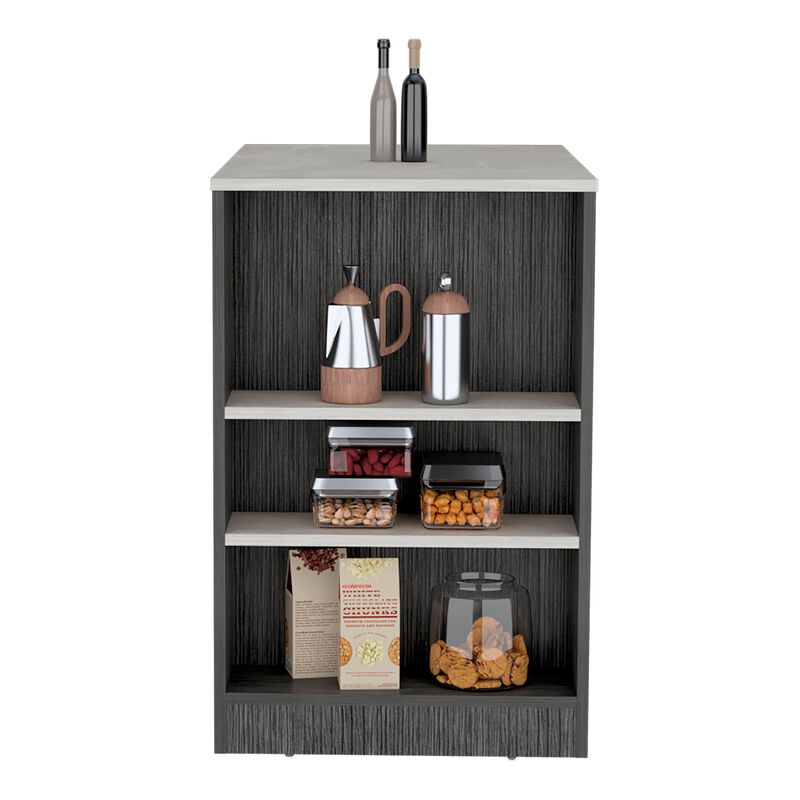 Portree Kitchen & Dining room Island with 3-Side Shelves -Smokey Oak / Ibiza Marble