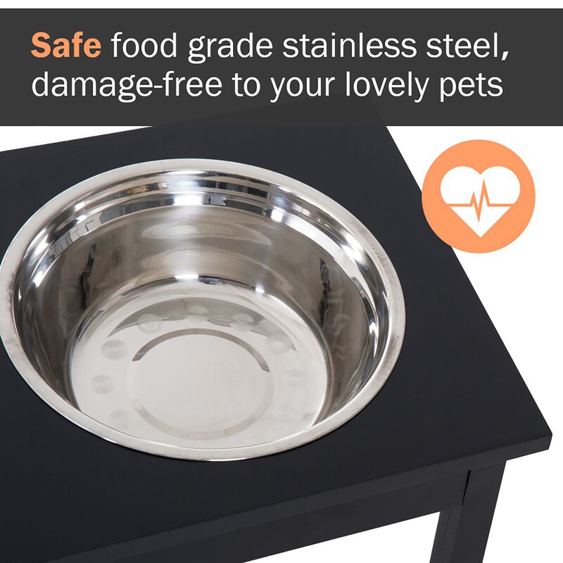 Black Modern Pet Diner: 23" Bone-Shaped Wooden Elevated Dog Bowl Stand