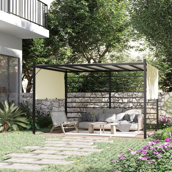 Beige Backyard Shade: 12x10 ft Outdoor Pergola with Retractable Canopy