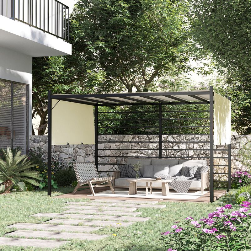 Beige Backyard Shade: 12x10 ft Outdoor Pergola with Retractable Canopy