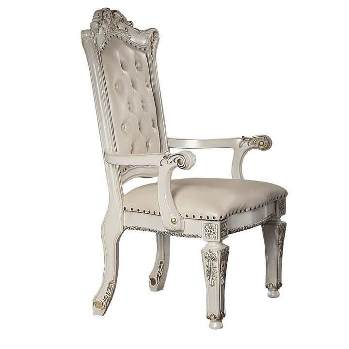 24 Inch Executive Office Armchair, Scrolled Molded Trim, Antique Pearl-Benzara